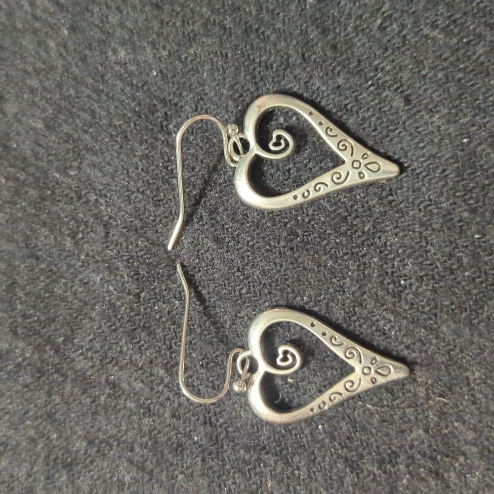 Silver Tone Heart Dangle Statement Earrings